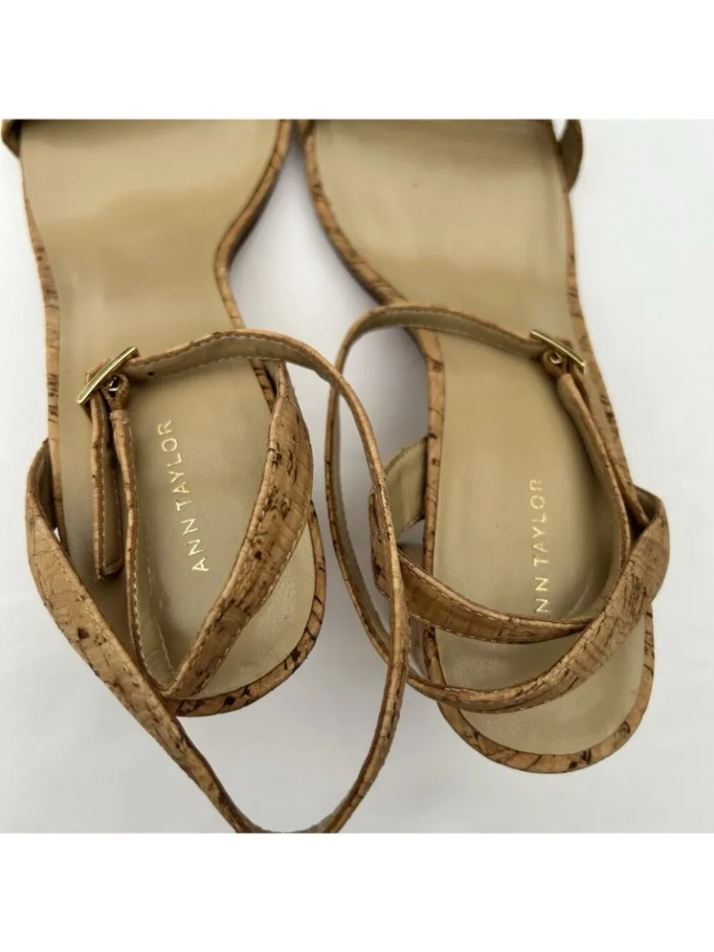 Ann Taylor Cork Ankle-Strap Block Heel Sandals Womens Size 9 Work Party Shoes